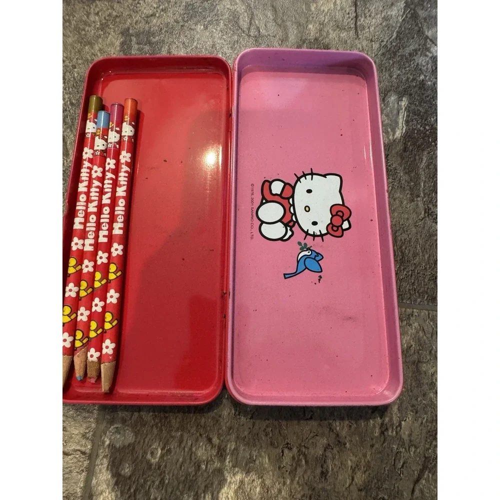 Rare Vintage Y2K Metal Hello‎ Kitty Red Pencil Box Case Sanrio 2001 With pencils